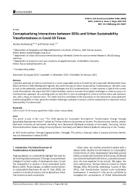 Conceptualizing Interactions Between Sdgs and Urban Sustainability Transformations in Covid-19 Times