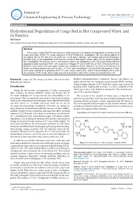 Hydrothermal Degradation of Congo Red in Hot Compressed Water And