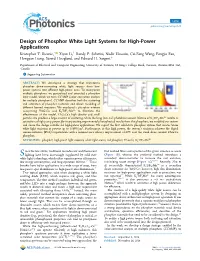 Design of Phosphor White Light Systems for High-Power Applications † † Kristopher T