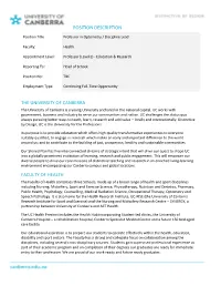 Position Description the University of Canberra Faculty of Health