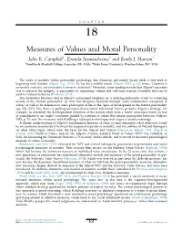 Chapter 18. Measures of Values and Moral Personality