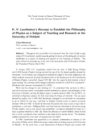 K. V. Laurikainen's Attempt to Establish the Philosophy of Physics