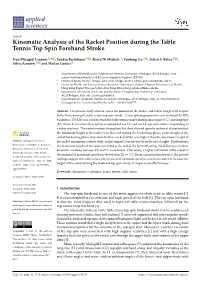 Kinematic Analysis of the Racket Position During the Table Tennis Top Spin Forehand Stroke