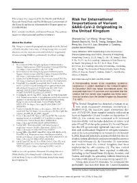 Risk for International Importations of Variant SARS-Cov-2 Originating In