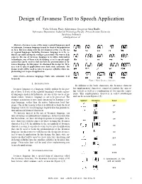 Design of Javanese Text to Speech Application