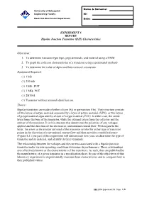 EXPERIMENT 6 REPORT Bipolar Junction Transistor (BJT) Characteristics
