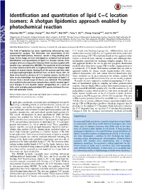 Identification and Quantitation of Lipid C=C Location Isomers: a Shotgun Lipidomics Approach Enabled by Photochemical Reaction