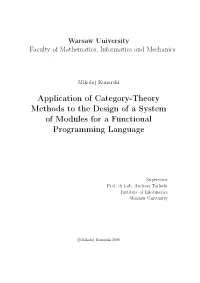 Application of Category-Theory Methods to the Design of a System of Modules for a Functional Programming Language