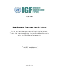 Best Practice Forum on Local Content