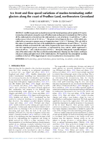 Ice Front and Flow Speed Variations of Marine-Terminating Outlet Glaciers Along the Coast of Prudhoe Land, Northwestern Greenland