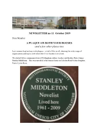 NEWSLETTER No 11 October 2019 a PLAQUE on BOTH YOUR HOUSES