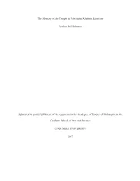 The Memory of the Temple in Palestinian Rabbinic Literature Nathan Still Schumer Submitted in Partial Fulfillment of the Require