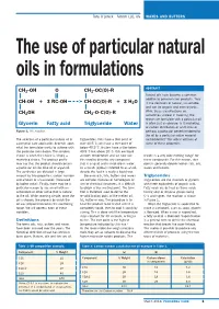 The Use of Particular Natural Oils in Formulations