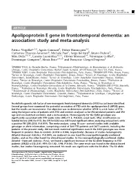 Apolipoprotein E Gene in Frontotemporal Dementia: an Association Study and Meta-Analysis