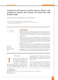 Comparison of Prospective and Retrospective Memory and Attention in Patients with Chronic Low Back Pain with Healthy People