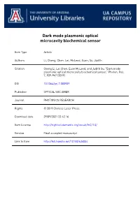 Dark Mode Plasmonic Optical Microcavity Biochemical Sensor