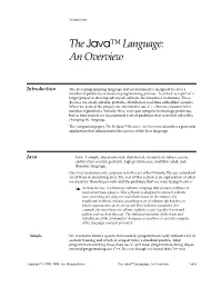 Thejava™ Language: an Overview