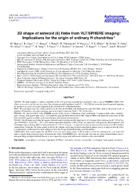 3D Shape of Asteroid (6) Hebe from VLT/SPHERE Imaging: Implications for the Origin of Ordinary H Chondrites?