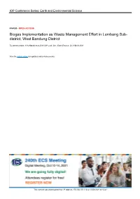 Biogas Implementation As Waste Management Effort in Lembang Sub- District, West Bandung District