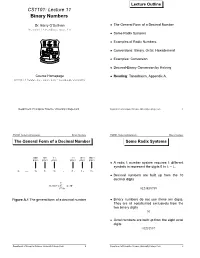 CS1101: Lecture 11 Binary Numbers