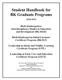 Student Handbook for BK Graduate Programs