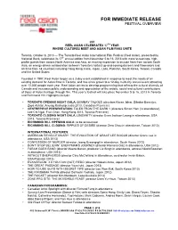For Immediate Release Festival Overview