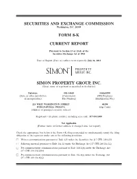 Securities and Exchange Commission Form 8-K Current Report Simon Property Group, Inc