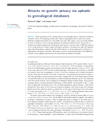 Attacks on Genetic Privacy Via Uploads to Genealogical Databases