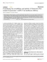 (GPT-3) in Healthcare Delivery ✉ Diane M