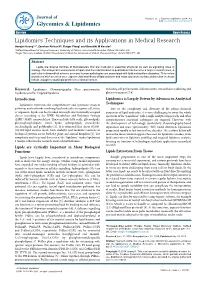 Lipidomics Techniques and Its Applications in Medical Research