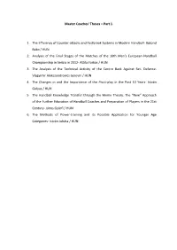 Master Coaches' Theses – Part 1. 1