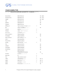 Page Hamilton Selected Producer Composer, Songwriter & Musician Credits