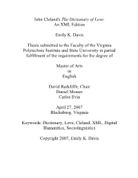John Cleland's the Dictionary of Love: an XML Edition