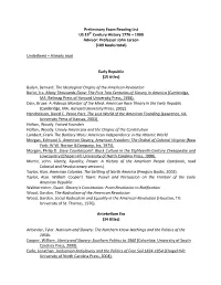 Preliminary Exam Reading List US 19Th Century History 1776 – 1900 Advisor: Professor John Larson (109 Books Total)