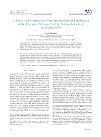 A Tentative Interpretation of the Epistemological Significance of the Encrypted Message Sent by Newton to Leibniz in October 1676