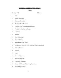 Standing Orders of the Senate Index