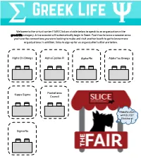 Click on a Table Below to Speak to an Organization in the Greek Life Category