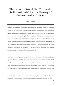 The Impact of World War Two on the Individual and Collective Memory of Germany and Its Citizens
