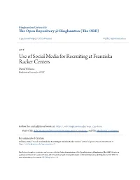 Use of Social Media for Recruiting at Franziska Racker Centers David Williams Binghamton University--SUNY