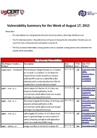 Vulnerability Summary for the Week of August 17, 2015