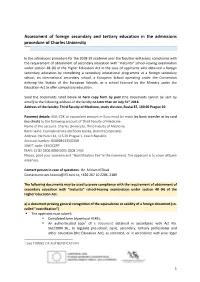 Assessment of Foreign Secondary and Tertiary Education in the Admissions Procedure of Charles University