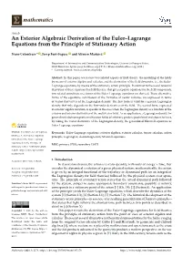 An Exterior Algebraic Derivation of the Euler–Lagrange Equations from the Principle of Stationary Action