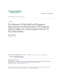 Development of an Arab Food Frequency Questionnaire And