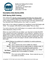 DVD Spring 2020 Catalog This Catalog Lists Only the Newest Acquired DVD Titles from Spring 2020