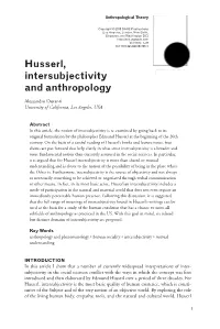 Husserl, Intersubjectivity and Anthropology