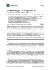 Phytohormones and Effects on Growth and Metabolites of Microalgae: a Review