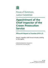 Appointment of the Chief Inspector of the Crown Prosecution Service