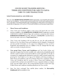 Online Money Transfer Terms and Conditions Mobile Application