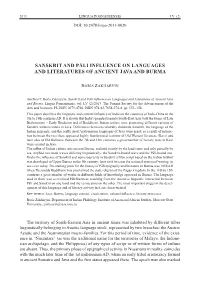 Sanskrit and Pāli Influence on Languages and Literatures of Ancient Java and Burma