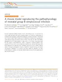 A Mouse Model Reproducing the Pathophysiology of Neonatal Group B Streptococcal Infection